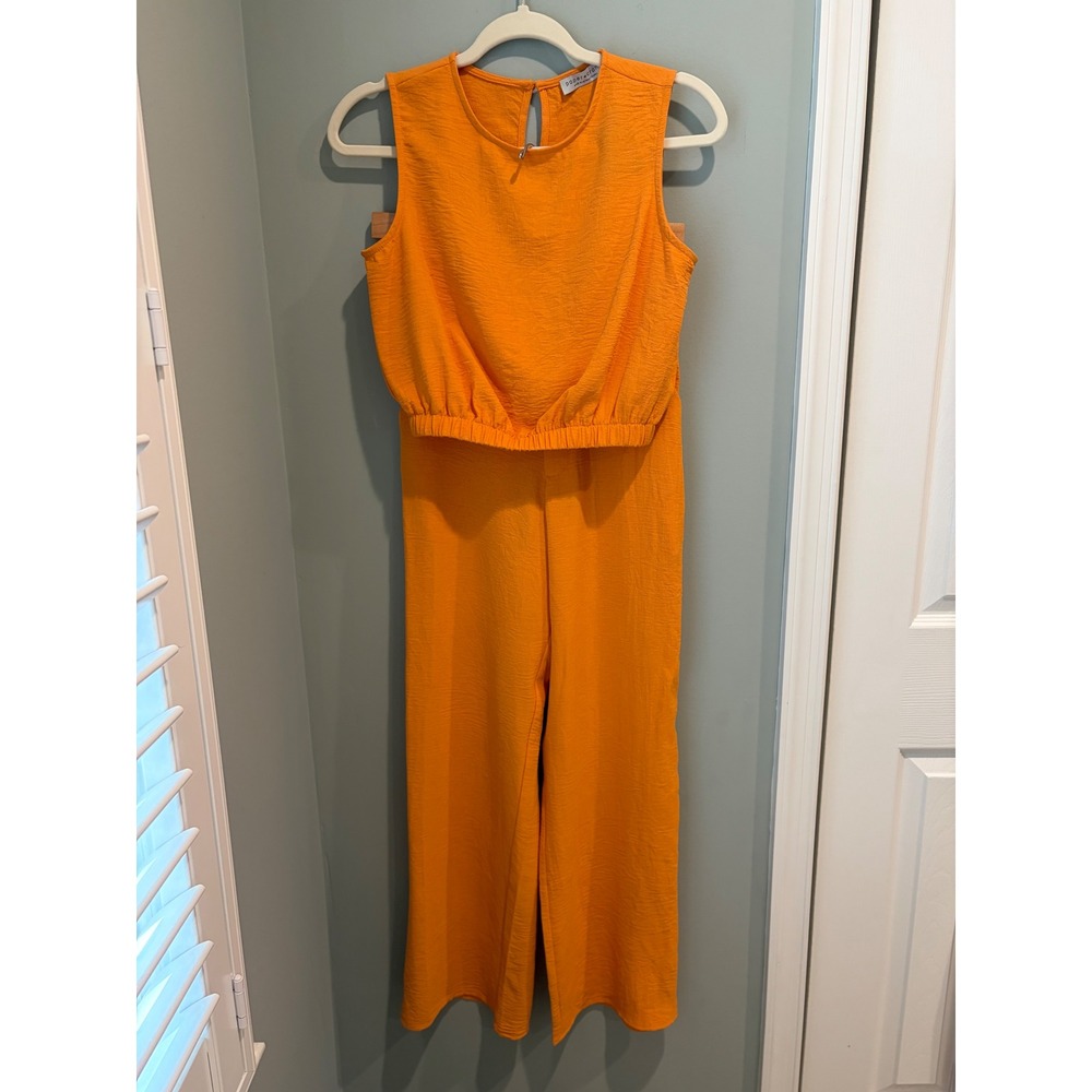 Paper Crane Womens Orange 2 Piece Set Crop Top Wide Leg Pants XS C91255CT